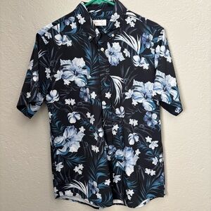 Men's Floral Button Down Shirt - Black and Blue